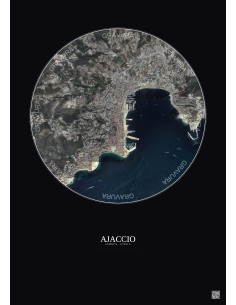 Affiche Ajaccio – Poster vue satellite 2.5km Couleur | Gravura – Fond foncé