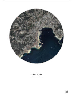 Affiche Ajaccio – Poster vue satellite 2.5km Couleur | Gravura – Fond clair
