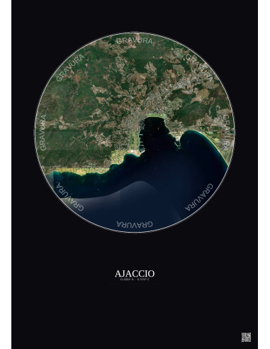 Affiche Ajaccio – Poster vue satellite 5km Couleur | Gravura – Fond foncé