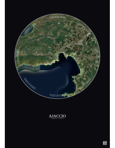 Ajaccio Satellite View Poster 10km Color | Gravura – Dark background
