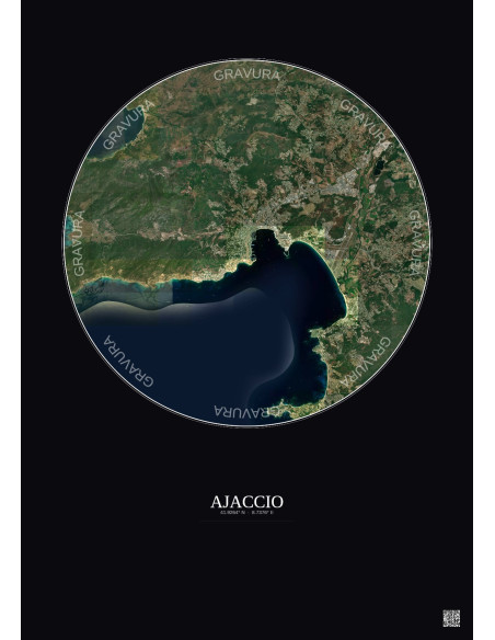 Ajaccio Satellite View Poster 10km Color | Gravura – Dark background