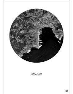 Affiche Ajaccio – Poster vue satellite 2.5km N&B | Gravura – Fond clair