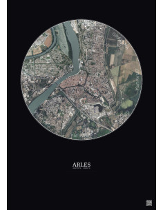 Affiche Arles – Poster vue satellite 2.5km Couleur | Gravura – Fond foncé