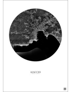 Affiche Ajaccio – Poster vue satellite 5km N&B | Gravura – Fond clair