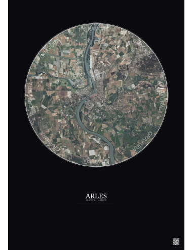 Affiche Arles – Poster vue satellite 10km Couleur | Gravura – Fond foncé