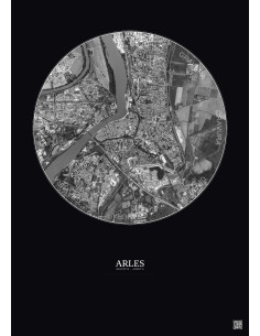 Affiche Arles – Poster vue satellite 2.5km N&B | Gravura – Fond foncé