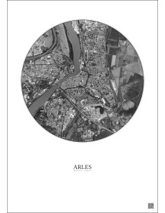 Affiche Arles – Poster vue satellite 2.5km N&B | Gravura – Fond clair