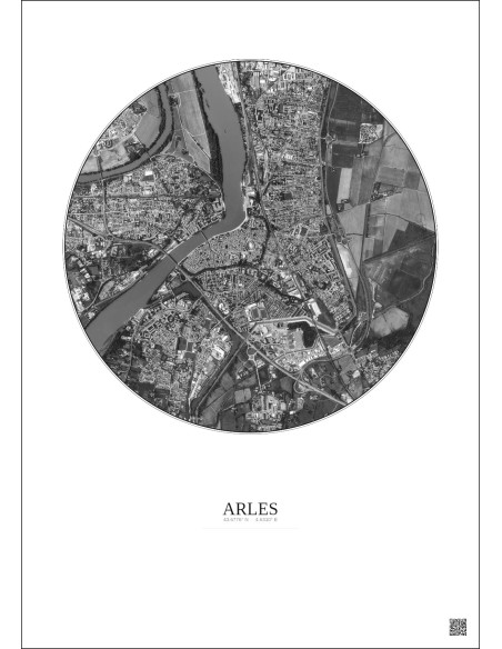 Affiche Arles – Poster vue satellite 2.5km N&B | Gravura – Fond clair