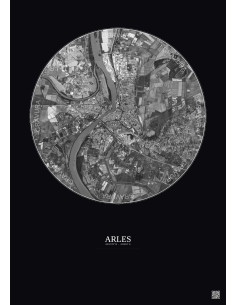 Affiche Arles – Poster vue satellite 5km N&B | Gravura – Fond foncé