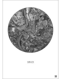 Affiche Arles – Poster vue satellite 5km N&B | Gravura – Fond clair