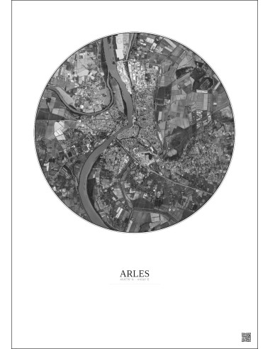 Affiche Arles – Poster vue satellite 5km N&B | Gravura – Fond clair