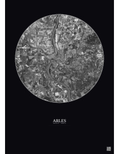 Affiche Arles – Poster vue satellite 10km N&B | Gravura – Fond foncé