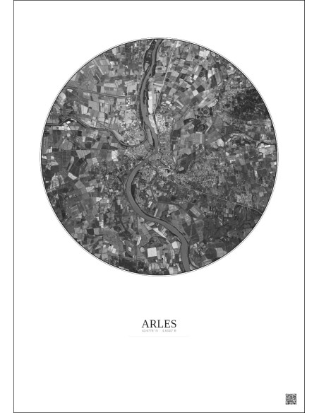 Affiche Arles – Poster vue satellite 10km N&B | Gravura – Fond clair