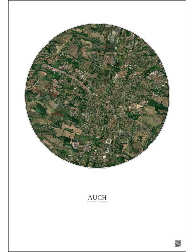 Affiche Auch – Poster vue satellite 2.5km Couleur | Gravura – Fond clair