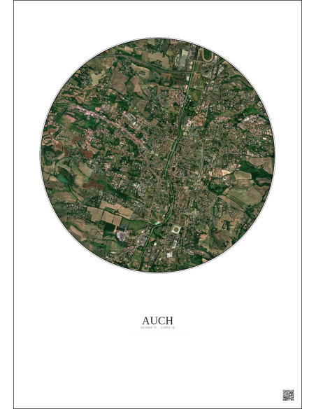 Affiche Auch – Poster vue satellite 2.5km Couleur | Gravura – Fond clair