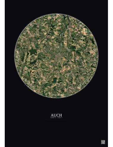 Affiche Auch – Poster vue satellite 10km Couleur | Gravura – Fond foncé