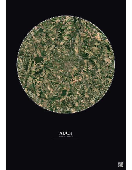 Affiche Auch – Poster vue satellite 10km Couleur | Gravura – Fond foncé