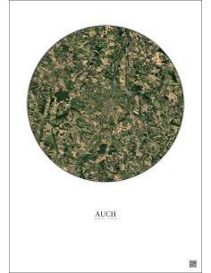 Affiche Auch – Poster vue satellite 10km Couleur | Gravura – Fond clair