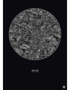 Affiche Auch – Poster vue satellite 2.5km N&B | Gravura – Fond foncé