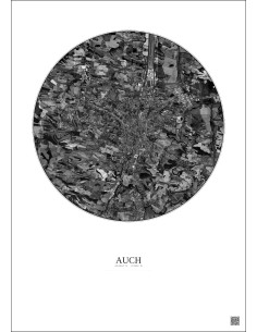 Affiche Auch – Poster vue satellite 5km N&B | Gravura – Fond clair