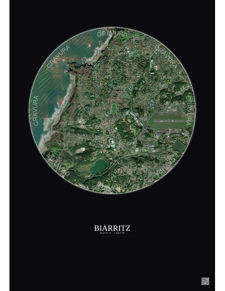 Affiche Biarritz – Poster vue satellite 2.5km Couleur | Gravura – Fond foncé