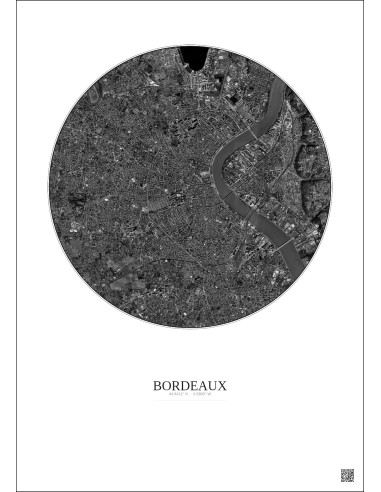 Bordeaux Satellite View Poster 5km B&W | Gravura – Light background