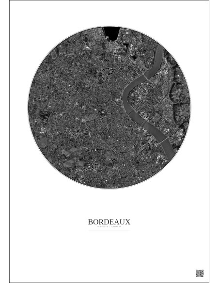 Bordeaux Satellite View Poster 5km B&W | Gravura – Light background