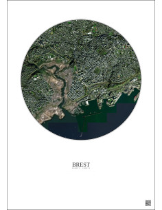 Affiche Brest – Poster vue satellite 2.5km Couleur | Gravura – Fond clair