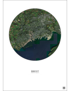Affiche Brest – Poster vue satellite 6km Couleur | Gravura – Fond clair