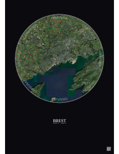 Affiche Brest – Poster vue satellite 10km Couleur | Gravura – Fond foncé