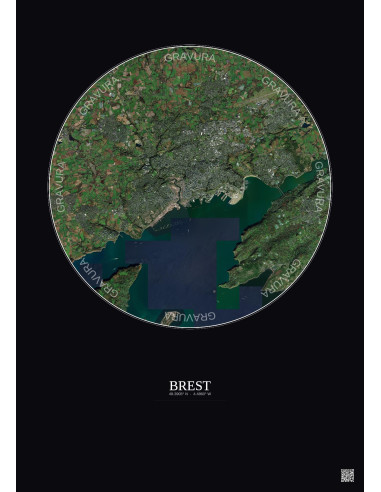 Affiche Brest – Poster vue satellite 10km Couleur | Gravura – Fond foncé