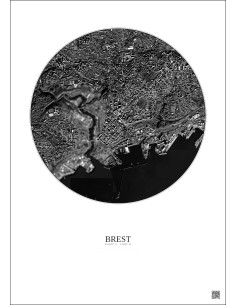 Affiche Brest – Poster vue satellite 2.5km N&B | Gravura – Fond clair