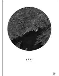 Affiche Brest – Poster vue satellite 10km N&B | Gravura – Fond clair