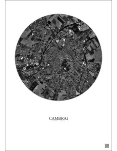 Affiche Cambrai – Poster vue satellite 2.5km N&B | Gravura – Fond clair