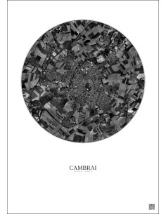 Affiche Cambrai – Poster vue satellite 5km N&B | Gravura – Fond clair
