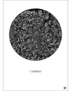 Affiche Cambrai – Poster vue satellite 10km N&B | Gravura – Fond clair