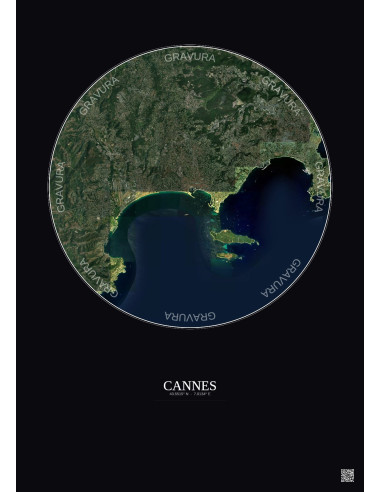 Affiche Cannes – Poster vue satellite 10km Couleur | Gravura – Fond foncé