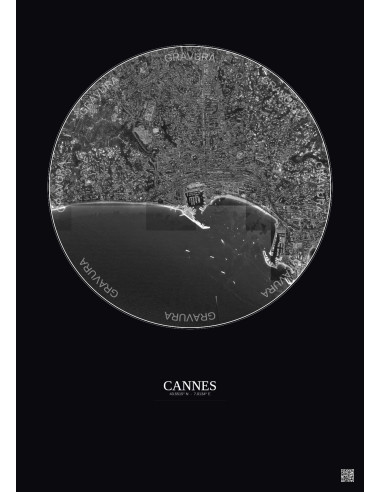 Cannes Satellite View Poster 2.5km B&W | Gravura – Dark background