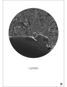 Affiche Cannes – Poster vue satellite 2.5km N&B | Gravura – Fond clair