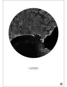 Affiche Cannes – Poster vue satellite 5km N&B | Gravura – Fond clair