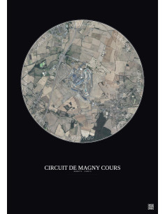 Affiche Circuit De Magny Cours – Poster vue satellite 2.5km Couleur | Gravura – Fond foncé