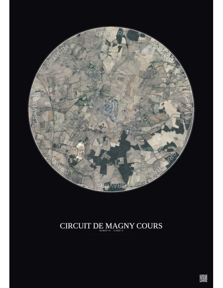 Affiche Circuit De Magny Cours – Poster vue satellite 5km Couleur | Gravura – Fond foncé