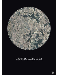 Affiche Circuit De Magny Cours – Poster vue satellite 10km Couleur | Gravura – Fond foncé