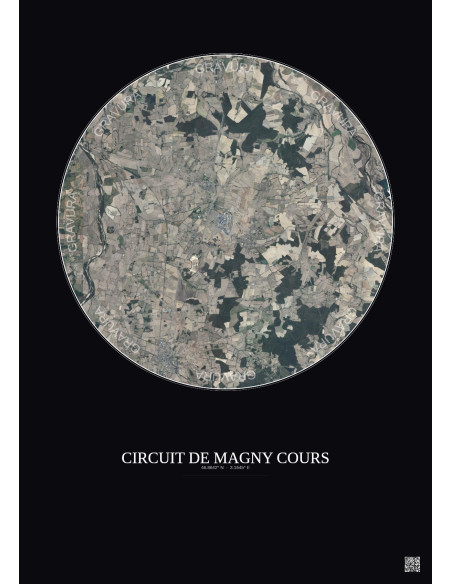 Affiche Circuit De Magny Cours – Poster vue satellite 10km Couleur | Gravura – Fond foncé