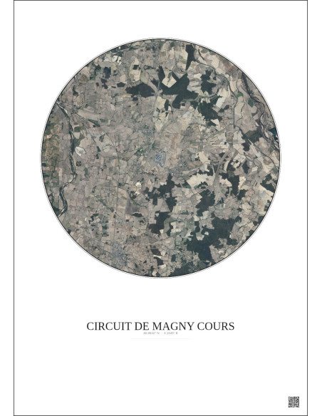 Affiche Circuit De Magny Cours – Poster vue satellite 10km Couleur | Gravura – Fond clair
