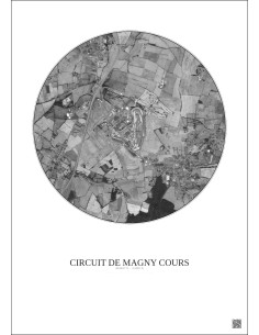 Affiche Circuit De Magny Cours – Poster vue satellite 2.5km N&B | Gravura – Fond clair