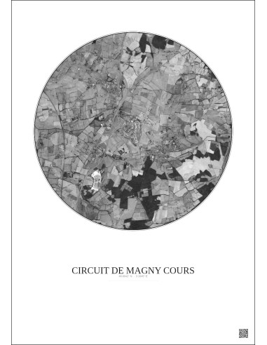 Affiche Circuit De Magny Cours – Poster vue satellite 5km N&B | Gravura – Fond clair