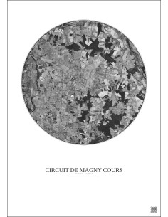 Affiche Circuit De Magny Cours – Poster vue satellite 10km N&B | Gravura – Fond clair