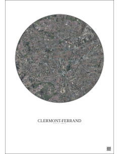 Affiche Clermont Ferrand – Poster vue satellite 2.5km Couleur | Gravura – Fond clair