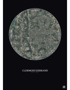 Affiche Clermont Ferrand – Poster vue satellite 10km Couleur | Gravura – Fond foncé